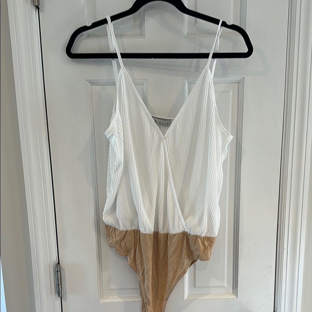 Wayf White Pleated V-Neck Top